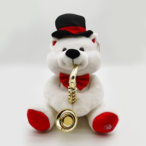 ANIMATED SITTING WHITE BEAR WITH SAXOPHONE AND LIGHTS CAN SING