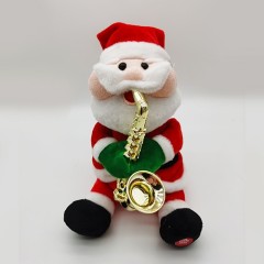 ANIMATED SITTING SANTA WITH SAXOPHONE AND LIGHTS CAN SING