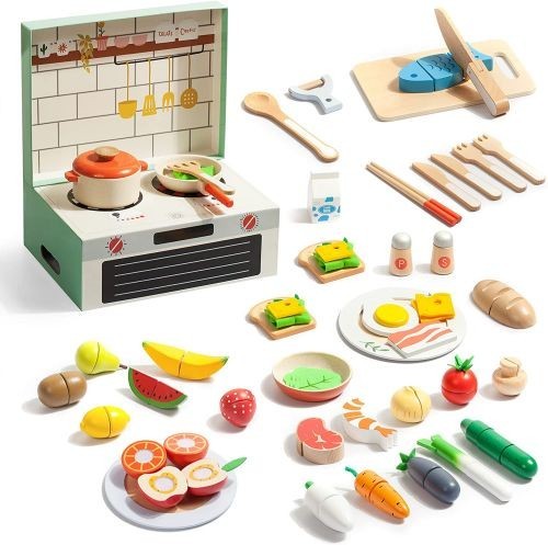 wooden food play accessory set