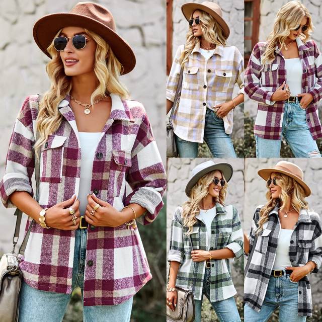 GAOVOT Women's Casual Lapel Long Sleeve Single Breasted Jacket Autumn Winter Versatile Plaid Shirt Top For Women 2022 New