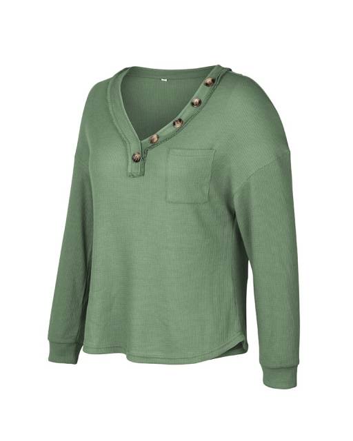 Button Decoration V-Neck Solid Knit Top