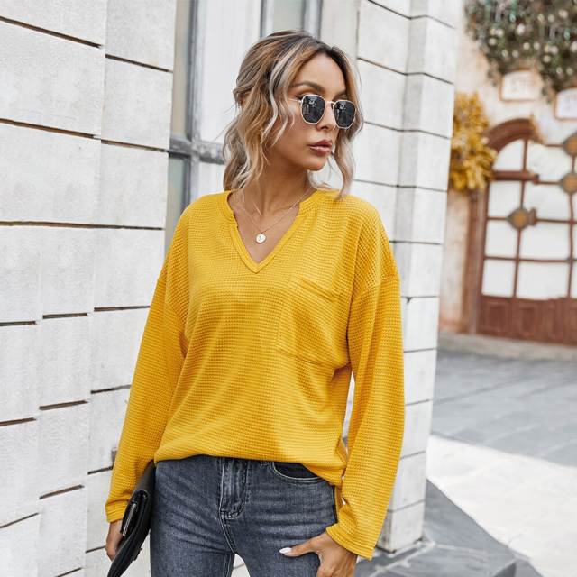 GAOVOT Autumn Deep V-Neck Casual Loose Top For Women 2022 Ladies Simple Solid Color Lazy Wind Tops