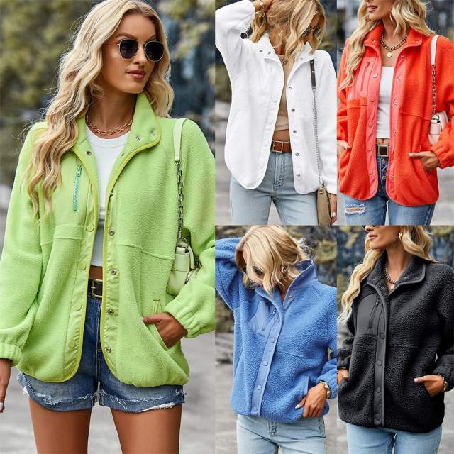 GAOVOT Sports Jacket For Women Winter Lapel Collar Long Sleeve Single Breasted All Match Versatile Casual Loose Top 2022 New