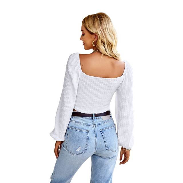 GAOVOT 2022 New Autumn Winter Knitted Cropped Top For Women Casual French Square Neck Pullovers Ladies Backless Tops