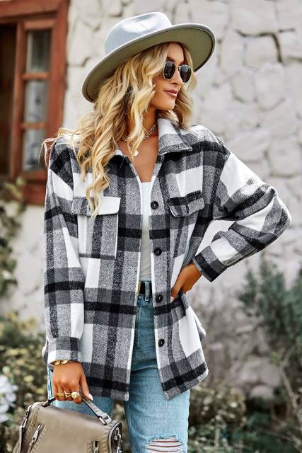 GAOVOT Women's Casual Lapel Long Sleeve Single Breasted Jacket Autumn Winter Versatile Plaid Shirt Top For Women 2022 New