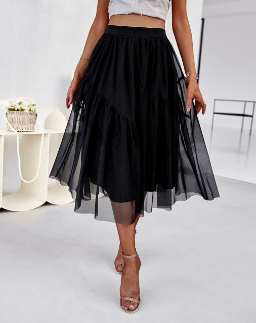 High Elastic Waist Pleated Chiffon A-line Skirt
