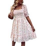 GAOVOT Women Square Neck Midi Dress Chiffon Half Sleeve Summer Floral Ruffle Vintage Elastic Bust Sun Dresses 2022