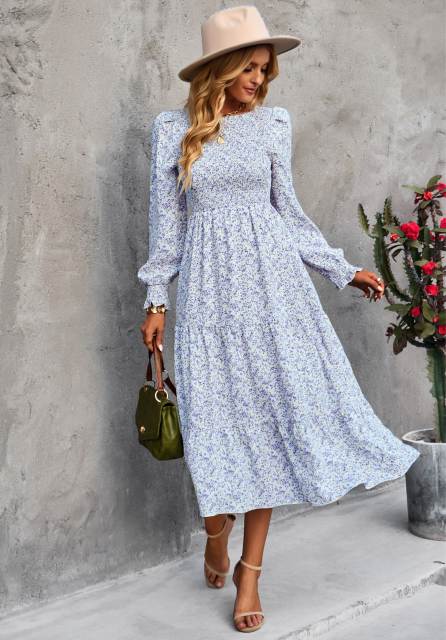 Allover Floral Slim Elegance Midi Dress