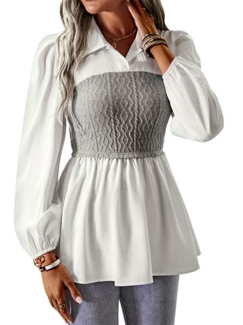 Shirt Collar Faux Two Piece Casual Commuter Knit Top