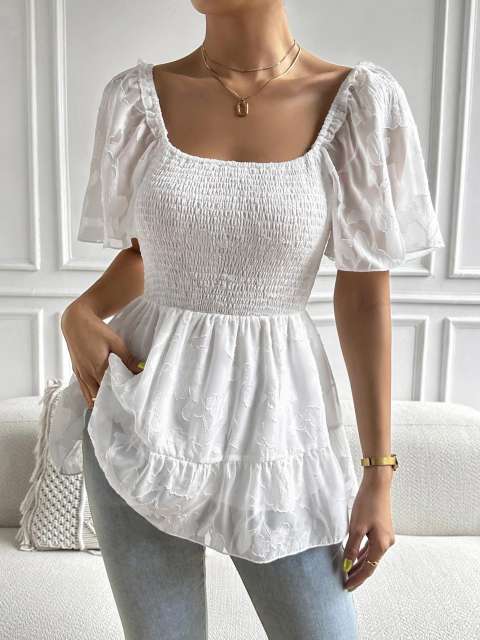 Floral Lace Peplum Babydoll Tunic Blouse Tops