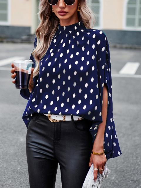 Loose Polka Dot Half Turtleneck Top