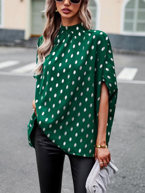 Loose Polka Dot Half Turtleneck Top