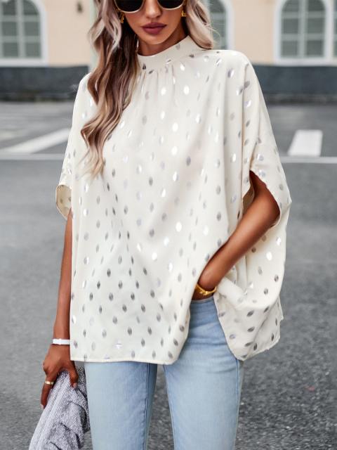 Loose Polka Dot Half Turtleneck Top