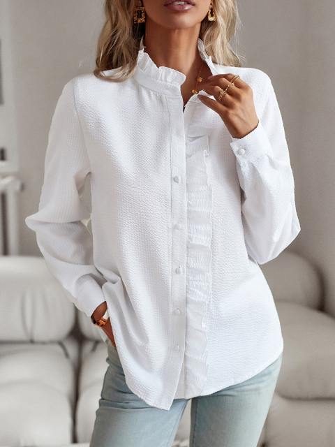Elegant Single Row Multi-Button Ruffle Shirt