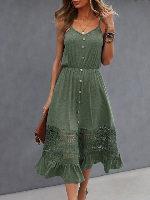 Boho Contrast Lace Ruffle Hem Cami Midi Dress