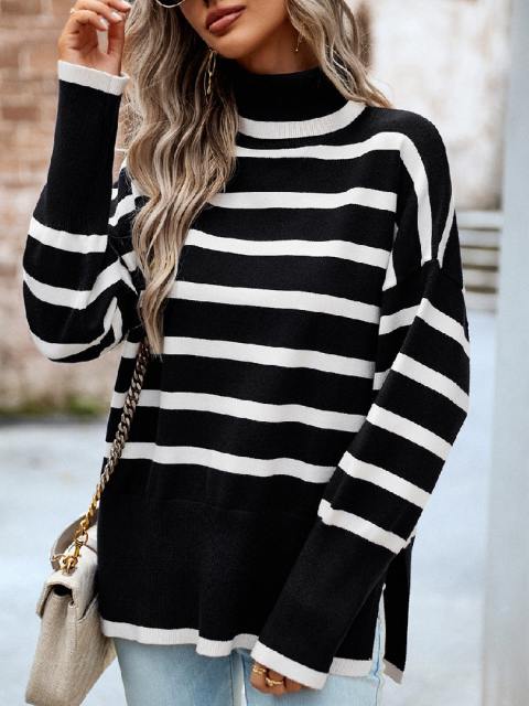 Long Sleeve High Neck Drop Sleeve Sweater