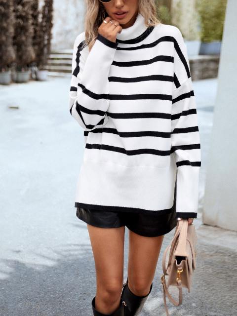 Long Sleeve High Neck Drop Sleeve Sweater