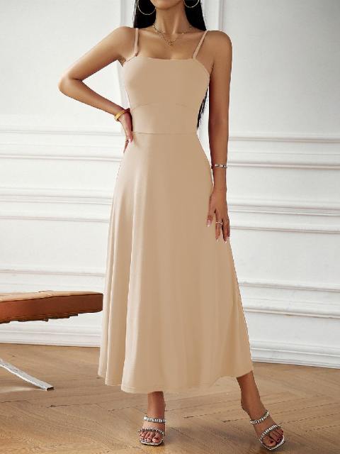 Solid Sexy Backless Cami Midi Dress