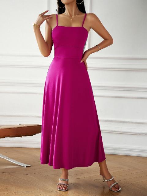 Solid Sexy Backless Cami Midi Dress