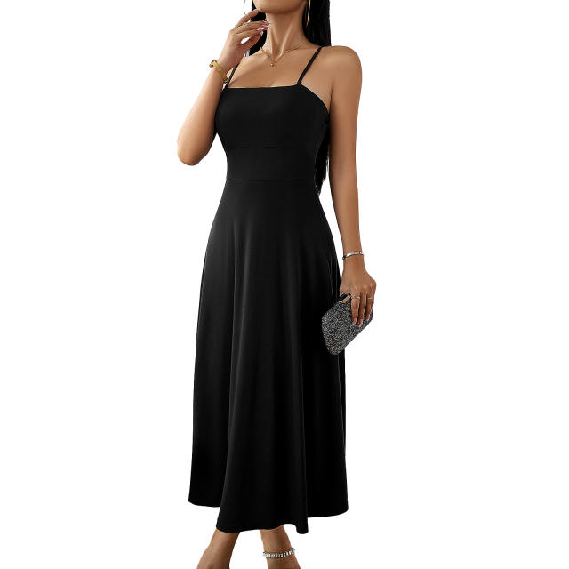 Solid Sexy Backless Cami Midi Dress