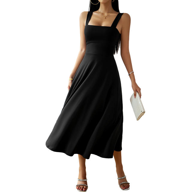 Square Neck Solid Color Halter Dress