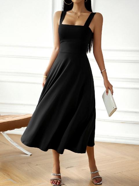 Square Neck Solid Color Halter Dress