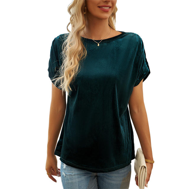 Solid Color Round Neck Ruffle Top