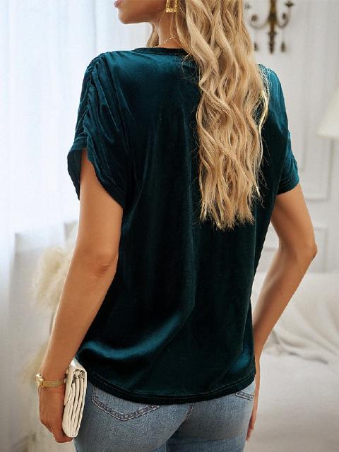 Solid Color Round Neck Ruffle Top