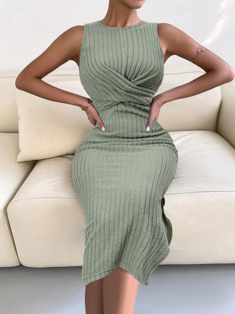 Solid Color Sexy Sleeveless Hip Wrap Knit Dress