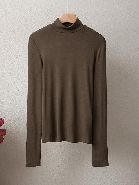 Solid Long Sleeve Mock Neck Tee Shirts