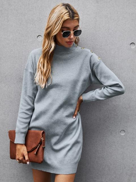 Turtleneck Knit Pullover Sweater Bodycon Mini Dress