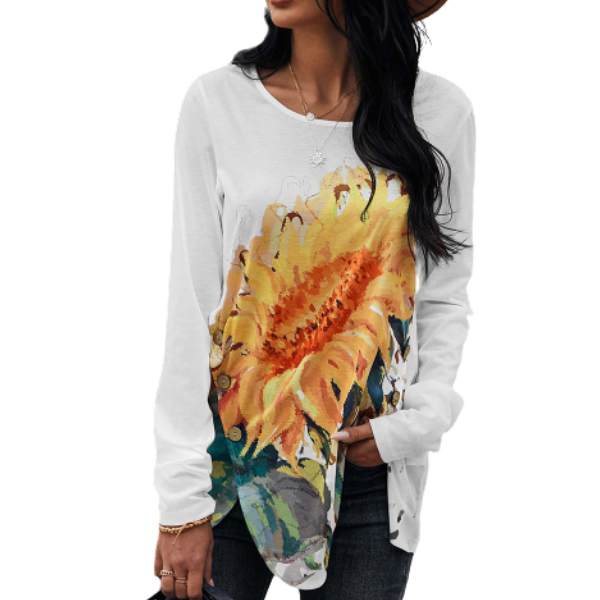 Early Spring Sunflower Print Long Sleeve Top