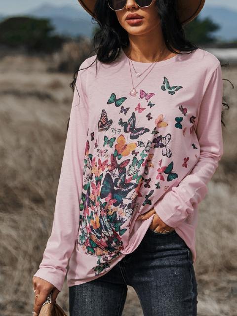 3D Round Neck Floral Print Bottom Shirt Top