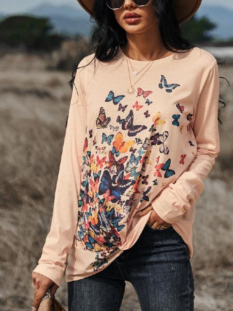 3D Round Neck Floral Print Bottom Shirt Top