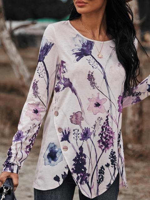 3D Spring Round Neck Print Long Sleeve Top