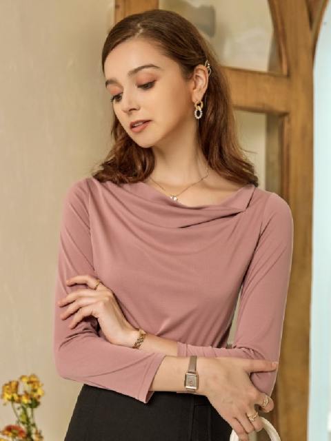 French Collarless Design Long-Sleeved Top