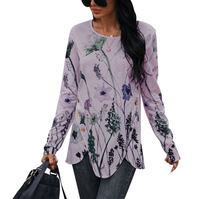 3D Spring Round Neck Print Long Sleeve Top
