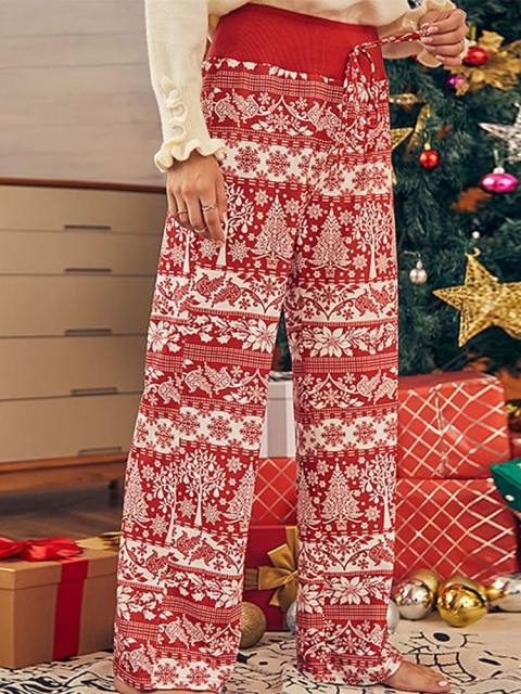 Christmas Holiday High Waist Loose Trousers