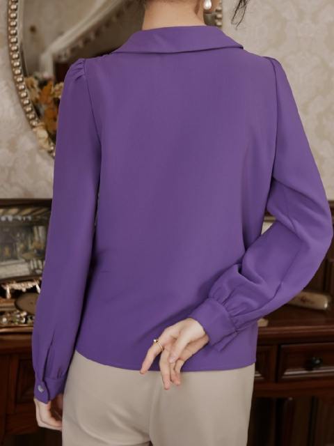 Solid Color Lapel Collar Long Sleeve Shirt