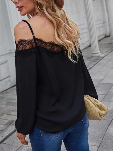 Long Sleeve Halter Lace Strapless Tops