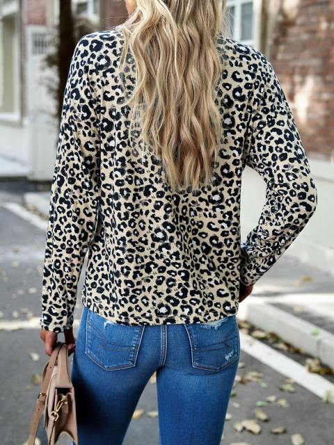 Elegant V Neck Leopard Knit Top