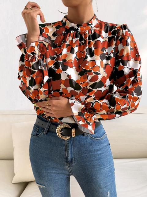 Long Flared Sleeve Boho Print Blouse