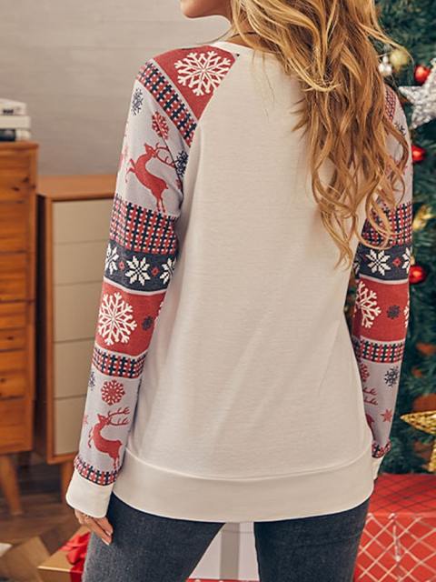 Christmas Print Splicing Home Sweatshirt