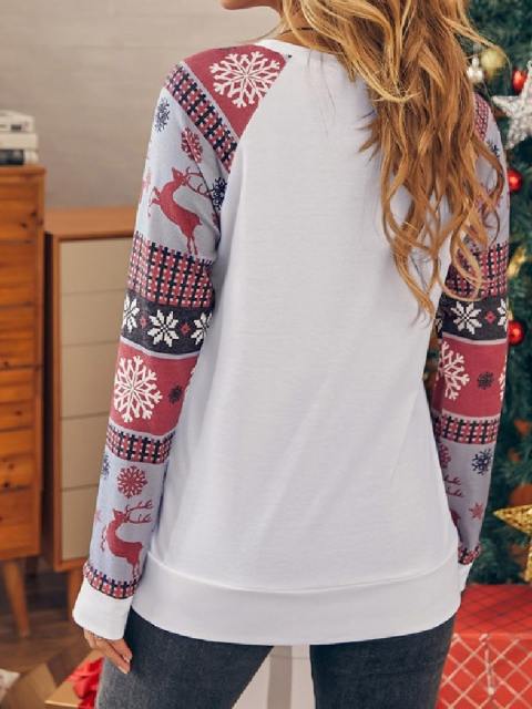 Christmas Print Patchwork Sweatshirt Tops