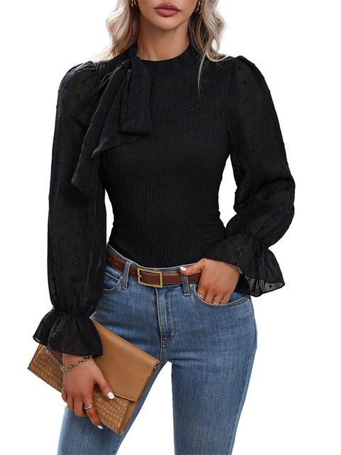 Solid Color Jacquard Long Sleeve Top