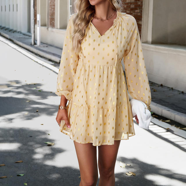 V Neck Polka Dot Tiered Mini Dress