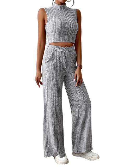 Mock Neck Sleeveless Tee &amp; Wide Leg Pants