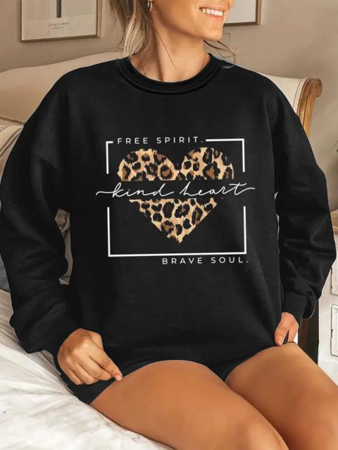 Crew Neck Kind Heart Print Sweatshirt