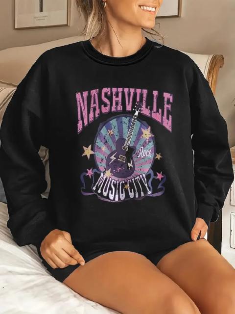 Casual  Nashville Music City Print Sweatshirt
