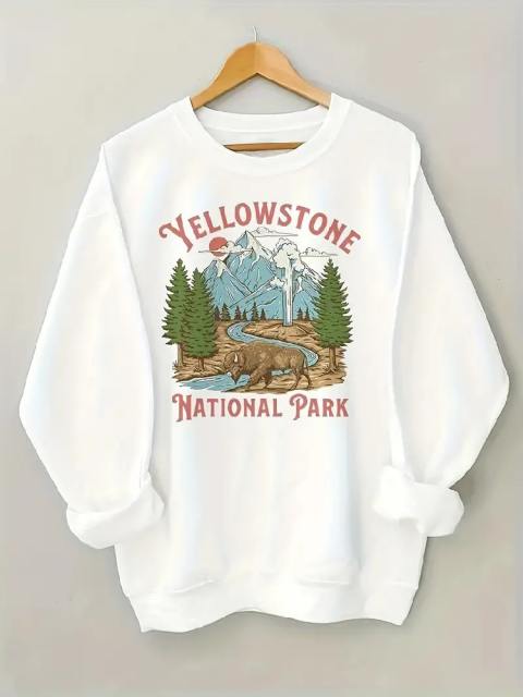 Casual Long Sleeve Yellowstone Print Sweatshirt